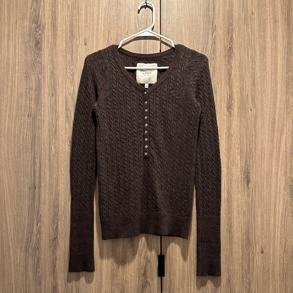 Vintage Y2K Abercrombie Brown Cable Knit Angora Blend Henley Sweater